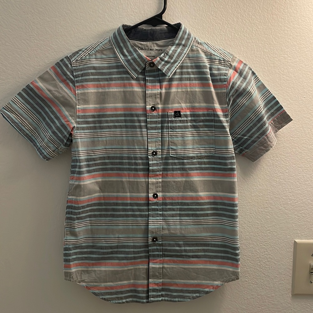 Calvin Klein Jeans boys stripe short sleeve shirt size 7
